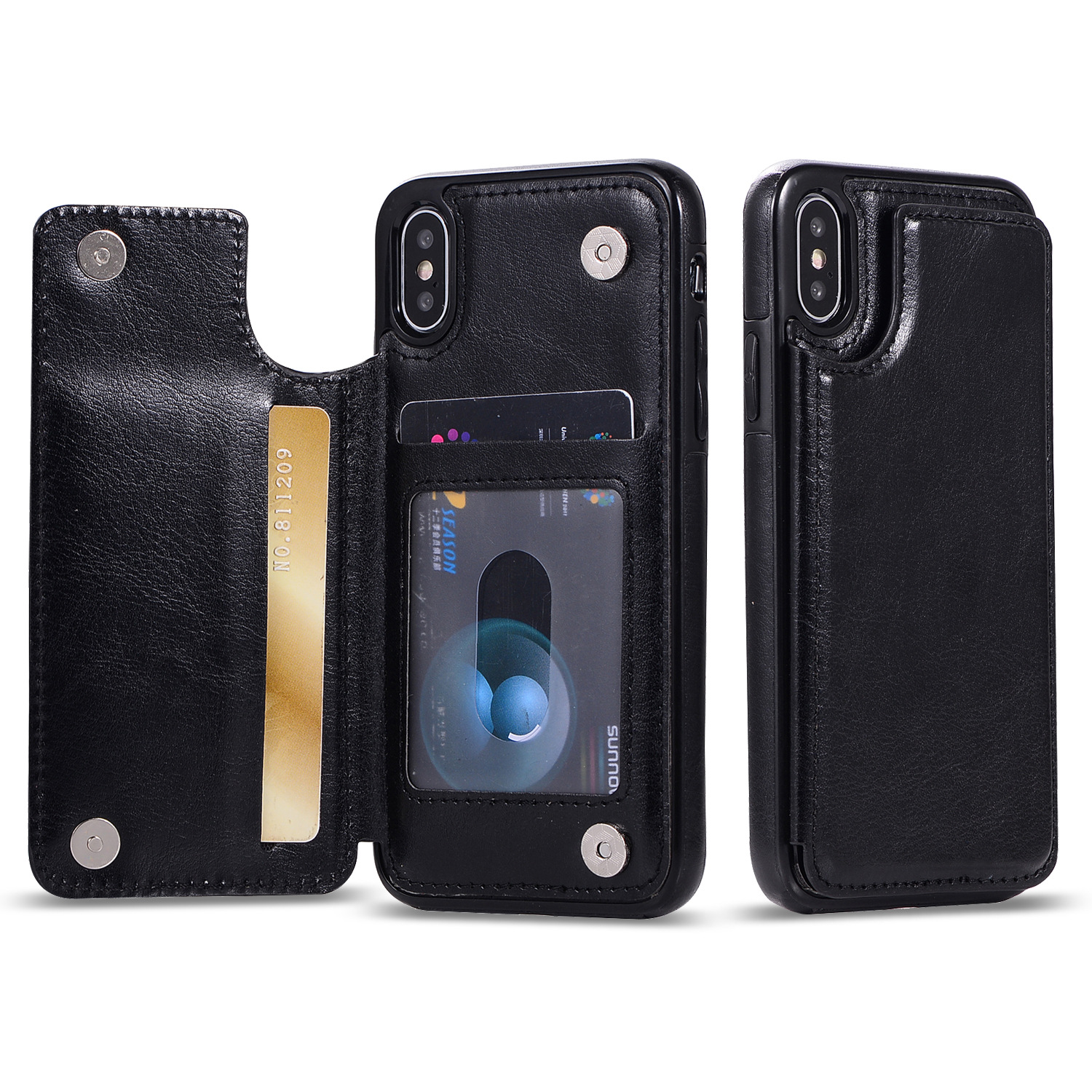 iPhone Xr Flip BOOK Leather Style Credit Card Case (Black)